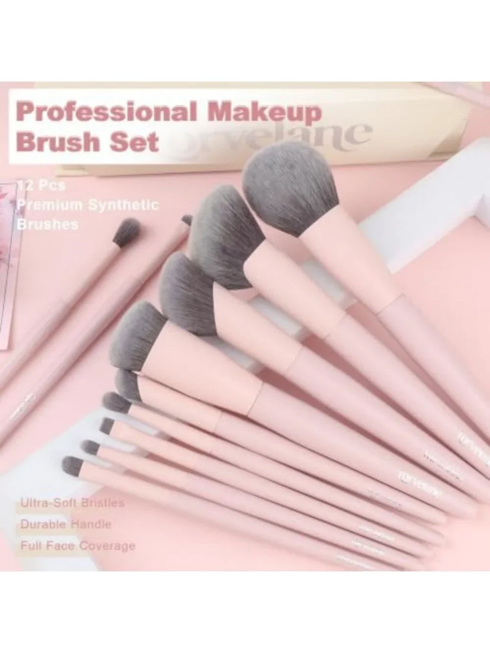 12-Piece Pink Makeup Brush Set with Case | Professional Quality, Soft Bristles